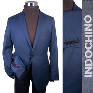 INDOCHINO Mens Blazer Sport Coat Casual Jacket Size 40R Blue Wool Two Button EUC